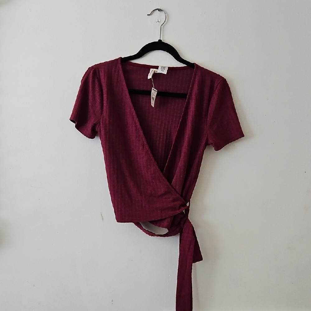 Sky and Sparrow Red Crop Wrap Blouse